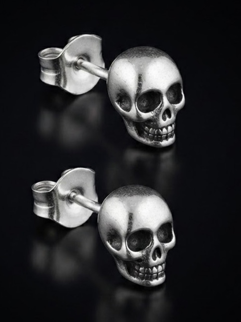 Silver Tone Skull Stud Earrings